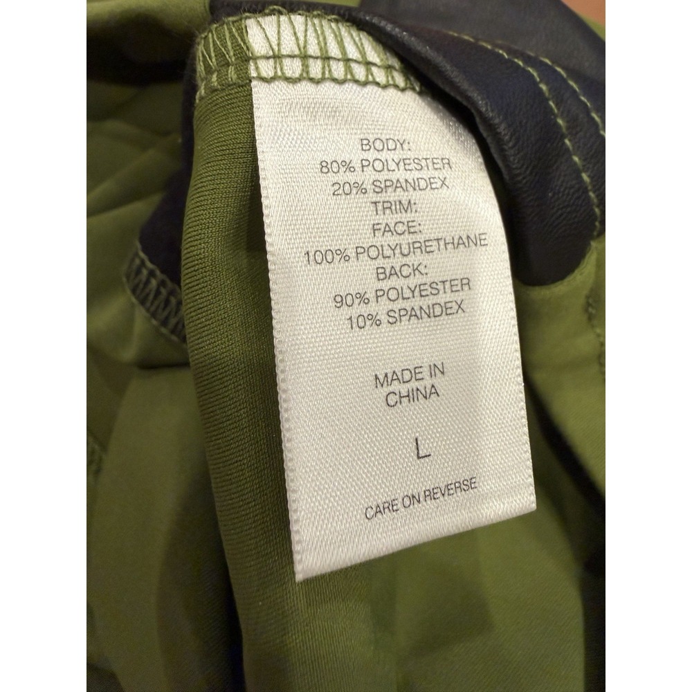 NY&C Green Cold Shoulder Long Sleeve Top Faux Leather Trim Size L Athleisure - Picture 8 of 8